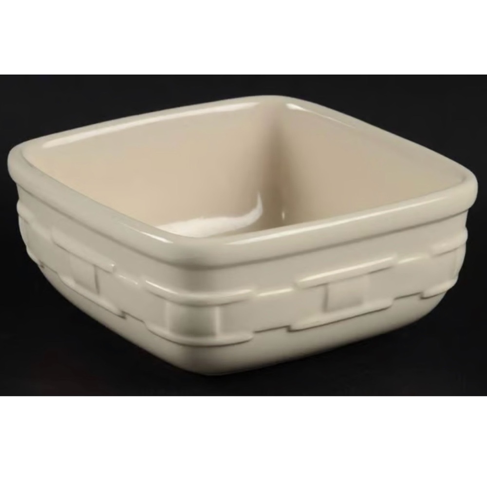 Longaberger Pottery Square Woven Traditions Ivory Ceramic Trinket Bowl